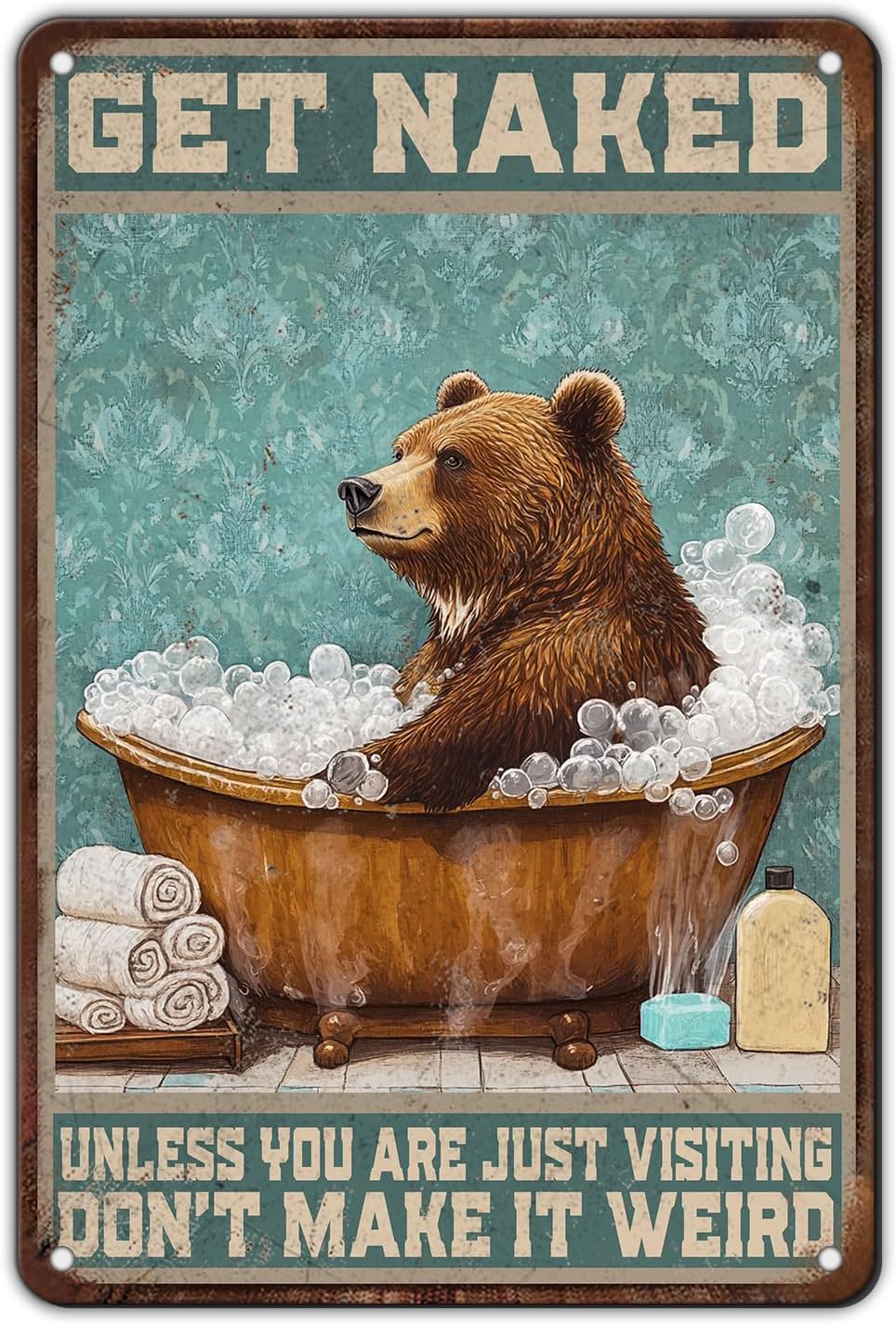 Home Bathroom Tub - Targa in metallo con motivo Orso