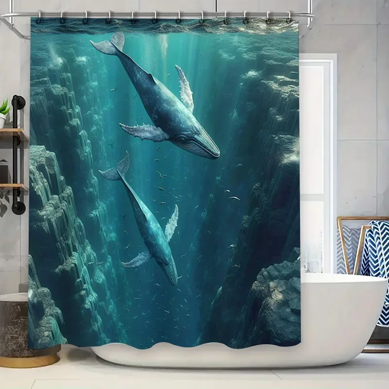 Home Bathroom Remodel - Tenda da doccia con balena stampata