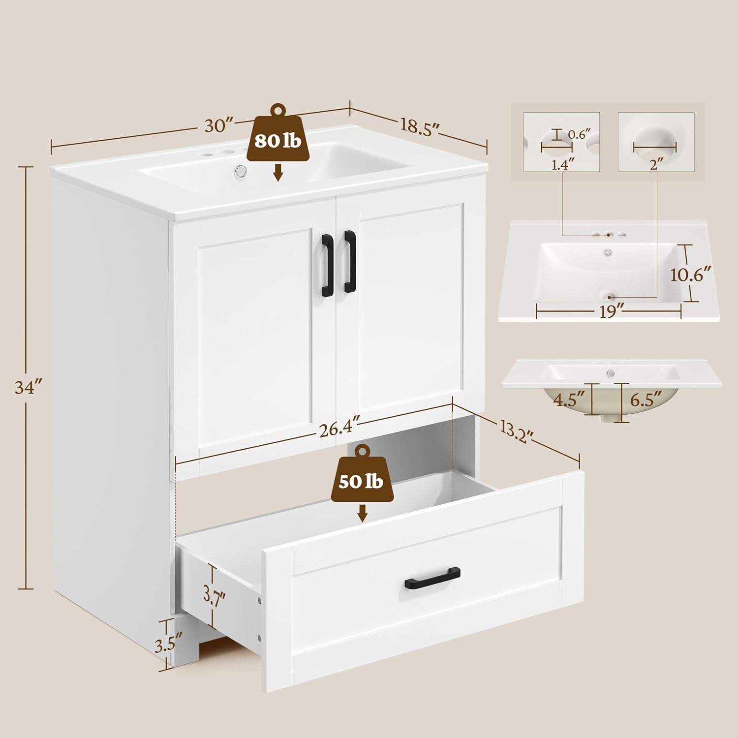 Mobile bagno da 30 pollici con - Home Bathroom Sink recensione e prezzo